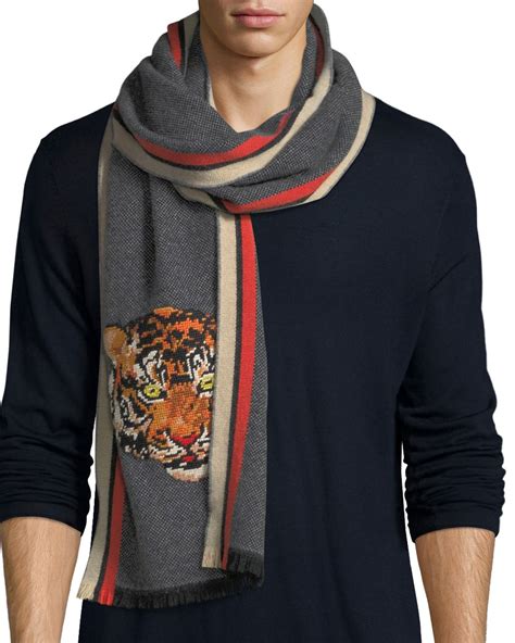 gucci wool tiger scarf|gucci scarf with fur trim.